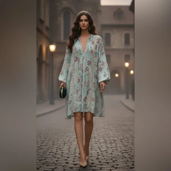 Free People Floral Blue Dress - Picture 1 of 4